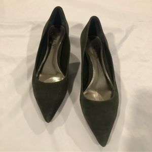 Lauren Ralph Lauren Olive Green Pointed Toe Kitten Heel Suede Pumps, 7.5